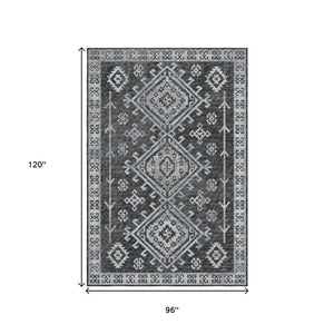 HomeRoots 8' X 10' Stylish Graphite Charcoal Geometric Washable Area Rug with UV Protection for Busy Homes 643997