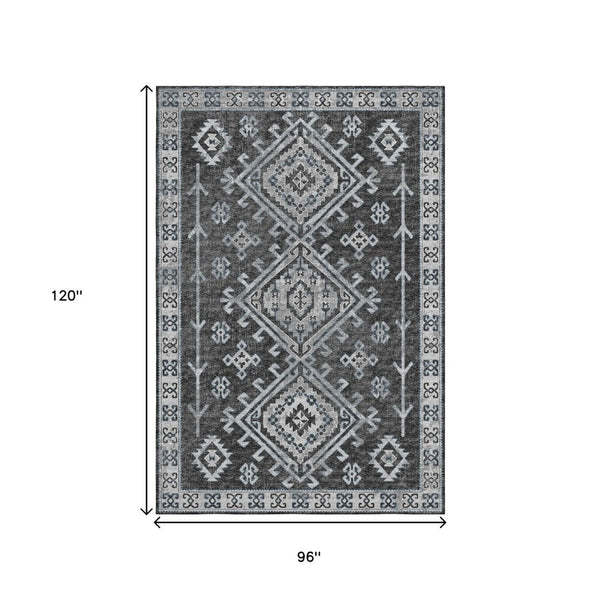 HomeRoots 8' X 10' Stylish Graphite Charcoal Geometric Washable Area Rug with UV Protection for Busy Homes 643997