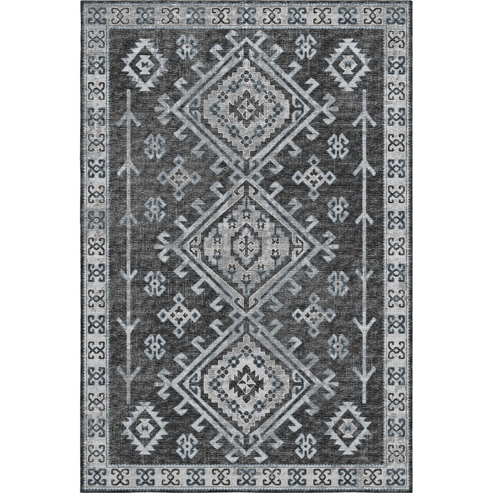HomeRoots 8' X 10' Stylish Graphite Charcoal Geometric Washable Area Rug with UV Protection for Busy Homes 643997
