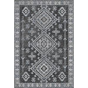HomeRoots 8' X 10' Stylish Graphite Charcoal Geometric Washable Area Rug with UV Protection for Busy Homes 643997