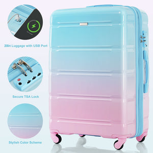 English Elm Luggage 3 Piece Hard Shell Abs Pc Set with Usb Port and Spinner Wheels Travel Ready N726P264892A