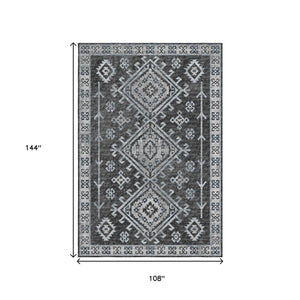 HomeRoots 9' X 12' Graphite & Charcoal Geometric Washable Area Rug - Stylish, Durable, UV Protected for Homes 643998