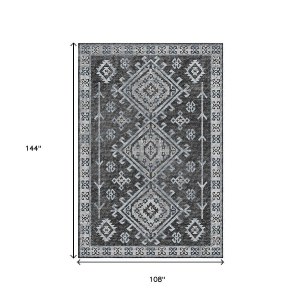 HomeRoots 9' X 12' Graphite & Charcoal Geometric Washable Area Rug - Stylish, Durable, UV Protected for Homes 643998
