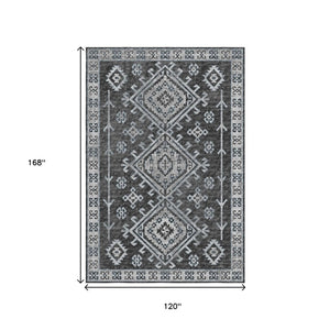 HomeRoots 10' X 14' Modern Graphite & Charcoal Washable Area Rug with UV Protection for Busy Homes & Style 643999