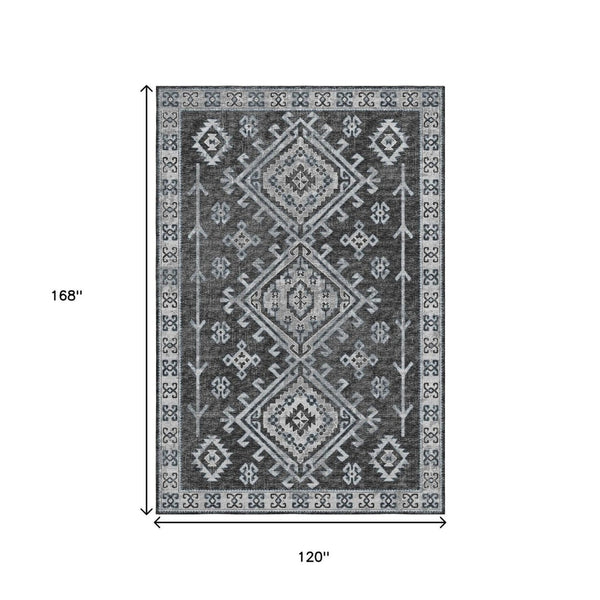 HomeRoots 10' X 14' Modern Graphite & Charcoal Washable Area Rug with UV Protection for Busy Homes & Style 643999