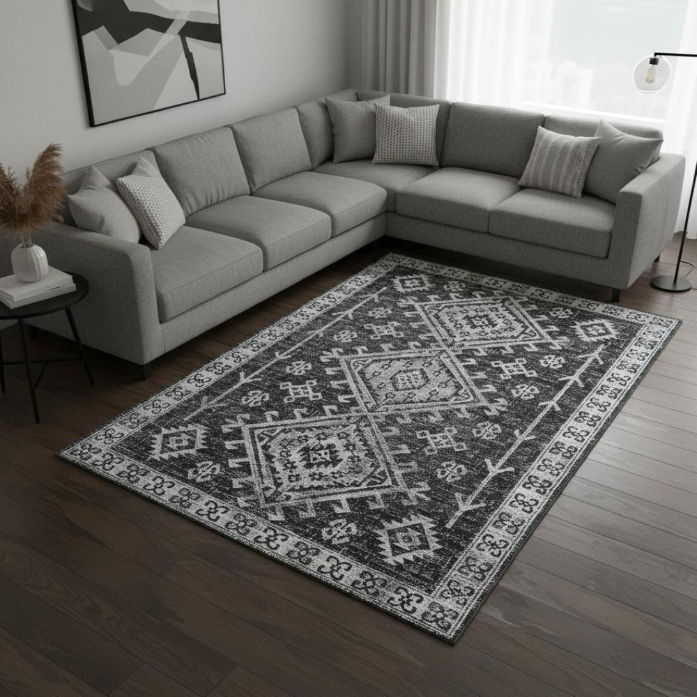 HomeRoots 10' X 14' Modern Graphite & Charcoal Washable Area Rug with UV Protection for Busy Homes & Style 643999
