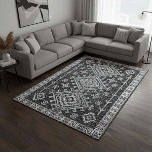 HomeRoots 10' X 14' Modern Graphite & Charcoal Washable Area Rug with UV Protection for Busy Homes & Style 643999