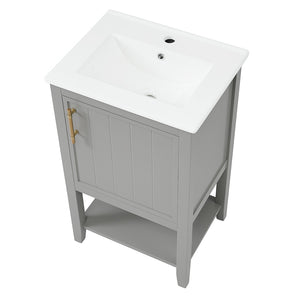 English Elm 20" Matte Freestanding Bathroom Vanity Rubberwood Cabinet Ceramic Sink Open Shelf Grey N725P391115E