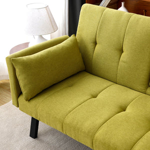 English Elm 70-inch Foldable Cotton Linen Sofa Bed with Cup Holder & Side Storage, Space-Saving 2-Seater Design Green W3371P337200