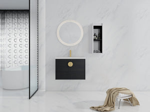 English Elm 28" Wall-Mounted Bathroom Vanity With Ceramic Sink & Side Cabinet – Space-Saving, Soft-Close Doors! W999S00327