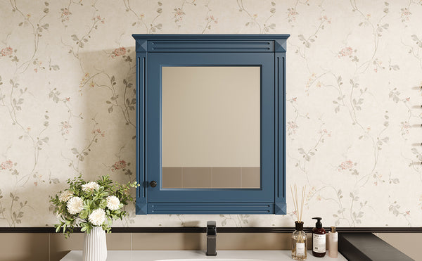 English Elm 24'' 24'' Wall Mounted Bathroom Mirror Cabinet with Adjustable Shelves, Space-Saving Modern Storage Solution Blue N710P195492C