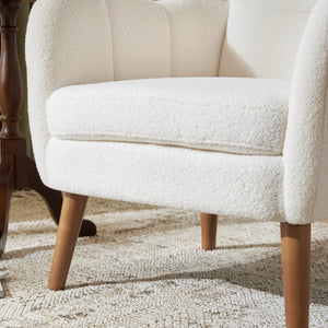 English Elm Christopher Knight Home® - Accent Ivory Teddy Fabric High-Back Armchair with 5.5" Cushion, Curved Arms & Birch Legs, Cozy Support N817P335062W