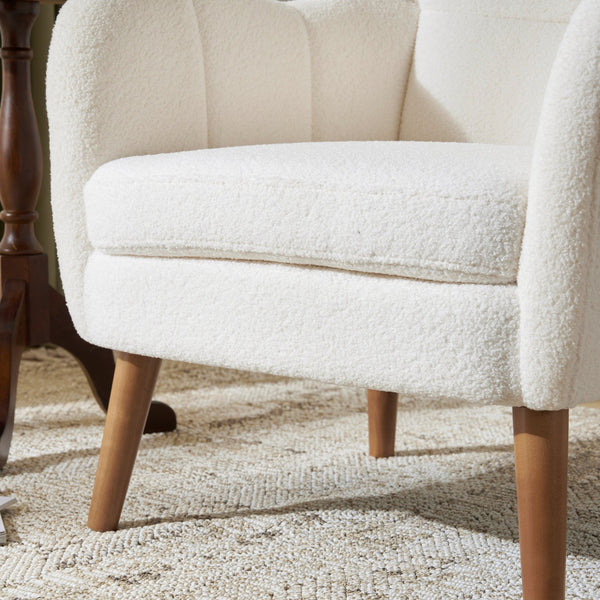 English Elm Christopher Knight Home® - Accent Ivory Teddy Fabric High-Back Armchair with 5.5" Cushion, Curved Arms & Birch Legs, Cozy Support N817P335062W