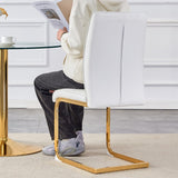 English Elm Luxury Simple Arch Chair - Set Of 4 White Pu Material High Resilience Dining Chair With Arched Metal Gold Leg.