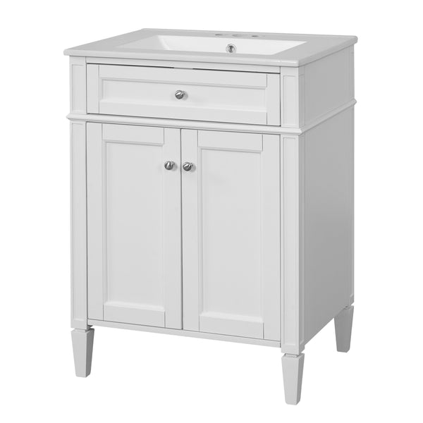 English Elm 24" Bathroom Vanity with Ceramic Basin, French-Inspired Accent Carvings, Soft-Close Doors & Storage White N710P293309K