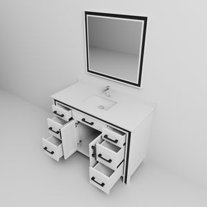 English Elm White 48 in. Bath Vanity with Cultured Marble Top, Faucet & 34" Mirror, Scratch-Resistant Wood Finish B2731S01357