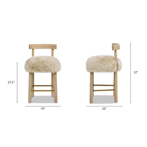 English Elm Jennifer Taylor Home - Arden 27.5" Genuine Fur Counter Height Bar Stool Natural Blonde - Sheepskin, Wood, Brass Footrest B2719P321040