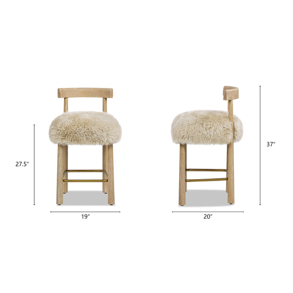 English Elm Jennifer Taylor Home - Arden 27.5" Genuine Fur Counter Height Bar Stool Natural Blonde - Sheepskin, Wood, Brass Footrest B2719P321040