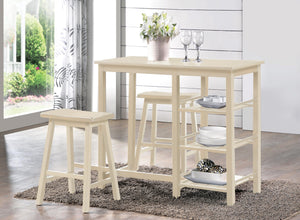 English Elm Nyssa 3‑Piece Buttermilk Counter Height Breakfast Set with 3 Slatted Storage Shelves, 510lb Capacity B2726P348941