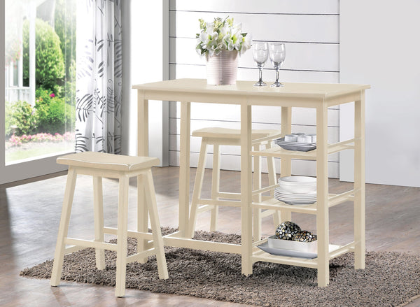 English Elm Nyssa 3‑Piece Buttermilk Counter Height Breakfast Set with 3 Slatted Storage Shelves, 510lb Capacity B2726P348941