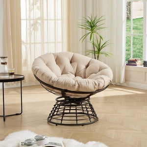 English Elm Comfortable Woven Pe Rattan Papasan Swivel Chair with Plush Cushion for Any Room W640P443549