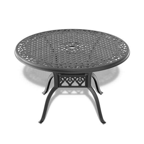 English Elm 47.24-Inch Cast Aluminum Patio Dining Table - Stylish Black Frame With Umbrella Hole, Seats 6 W1710P166012-GIGA