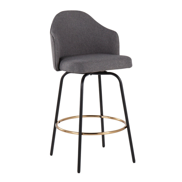English Elm Ahoy Contemporary Counter Stool Set Of 2 - Stylish Grey Fabric With Black Metal Legs & Gold Footrest B202S00149