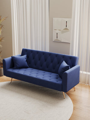 English Elm 71-inch Convertible Loveseat Sofa Bed in Blue Velvet with Gold Legs, 600LB Capacity, Compact Chic W165880950