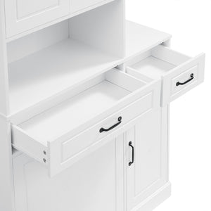 English Elm Tall Freestanding Organizer Cabinet with Tilt-Out Hamper, 2 Drawers, Adjustable Shelves, Modern White MDF Storage N725S352451K