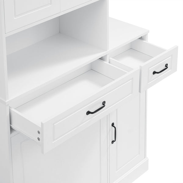 English Elm Tall Freestanding Organizer Cabinet with Tilt-Out Hamper, 2 Drawers, Adjustable Shelves, Modern White MDF Storage N725S352451K
