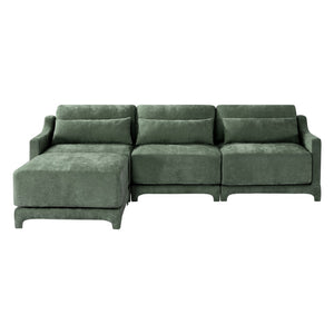 English Elm Three-Seater Chenille Sofa Set With Modular Ottomans, Elegant Design, High-Resilience Comfort, Green W714S01217-GIGA