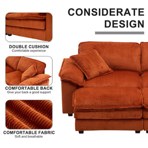 English Elm Corduroy Two Seat Sofa with Ottomans Deep Cushioned Couch for Cozy Living Rooms Orange W2363P216162
