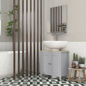 English Elm Kleankin Pedestal Sink Cabinet with U-shape Cutout Adjustable Shelf Gray Bathroom W2225P200782