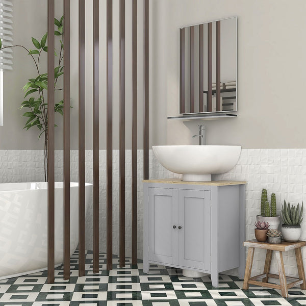 English Elm Kleankin Pedestal Sink Cabinet with U-shape Cutout Adjustable Shelf Gray Bathroom W2225P200782