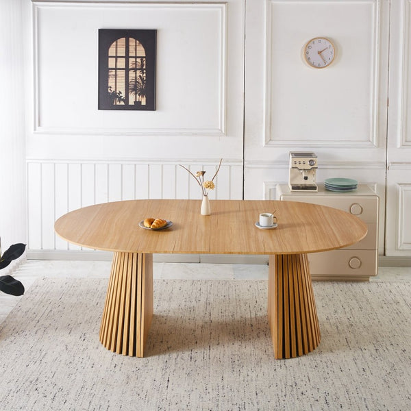 English Elm 1+4,5pieces Mid-century Dining Set Mdf Top Metal Pedestal Base Seats Six Modern Kitchen Brown W3766S00006