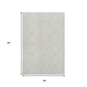 HomeRoots 5' X 8' Linen & Ivory Geometric Area Rug - Modern Style, UV Protection, Washable, Family-Friendly Design 644001
