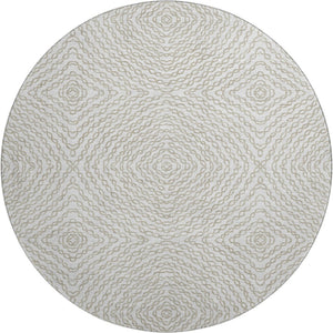 HomeRoots 8' Linen and Ivory Geometric Round Rug - Machine Washable, UV Protected, Perfect for Busy Homes! 644002