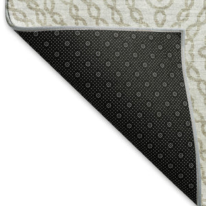 HomeRoots 8' Linen and Ivory Geometric Round Rug - Machine Washable, UV Protected, Perfect for Busy Homes! 644002