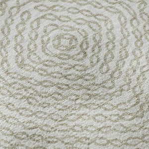 HomeRoots 8' Linen and Ivory Geometric Round Rug - Machine Washable, UV Protected, Perfect for Busy Homes! 644002
