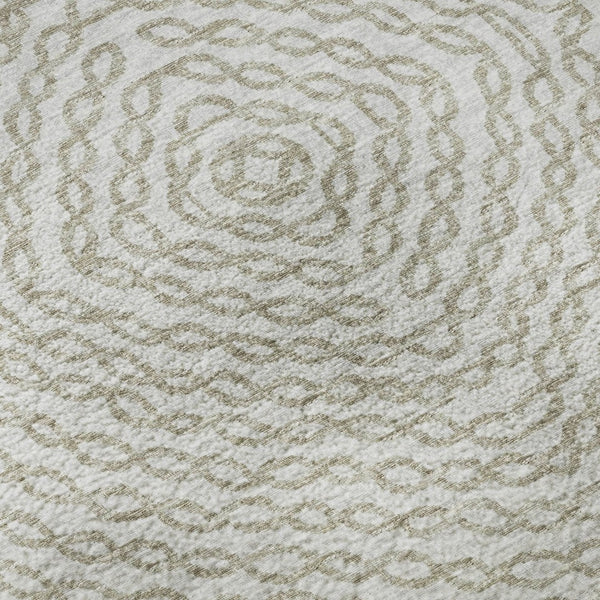 HomeRoots 8' Linen and Ivory Geometric Round Rug - Machine Washable, UV Protected, Perfect for Busy Homes! 644002