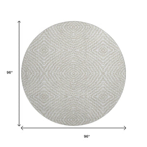 HomeRoots 8' Linen and Ivory Geometric Round Rug - Machine Washable, UV Protected, Perfect for Busy Homes! 644002
