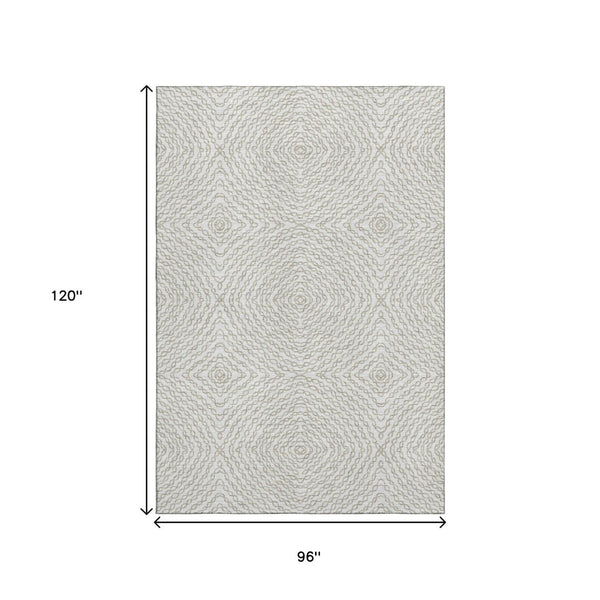 HomeRoots 8' X 10' Stylish Linen & Ivory Geometric Area Rug - Washable, Stain-Resistant, UV Protected Design 644003