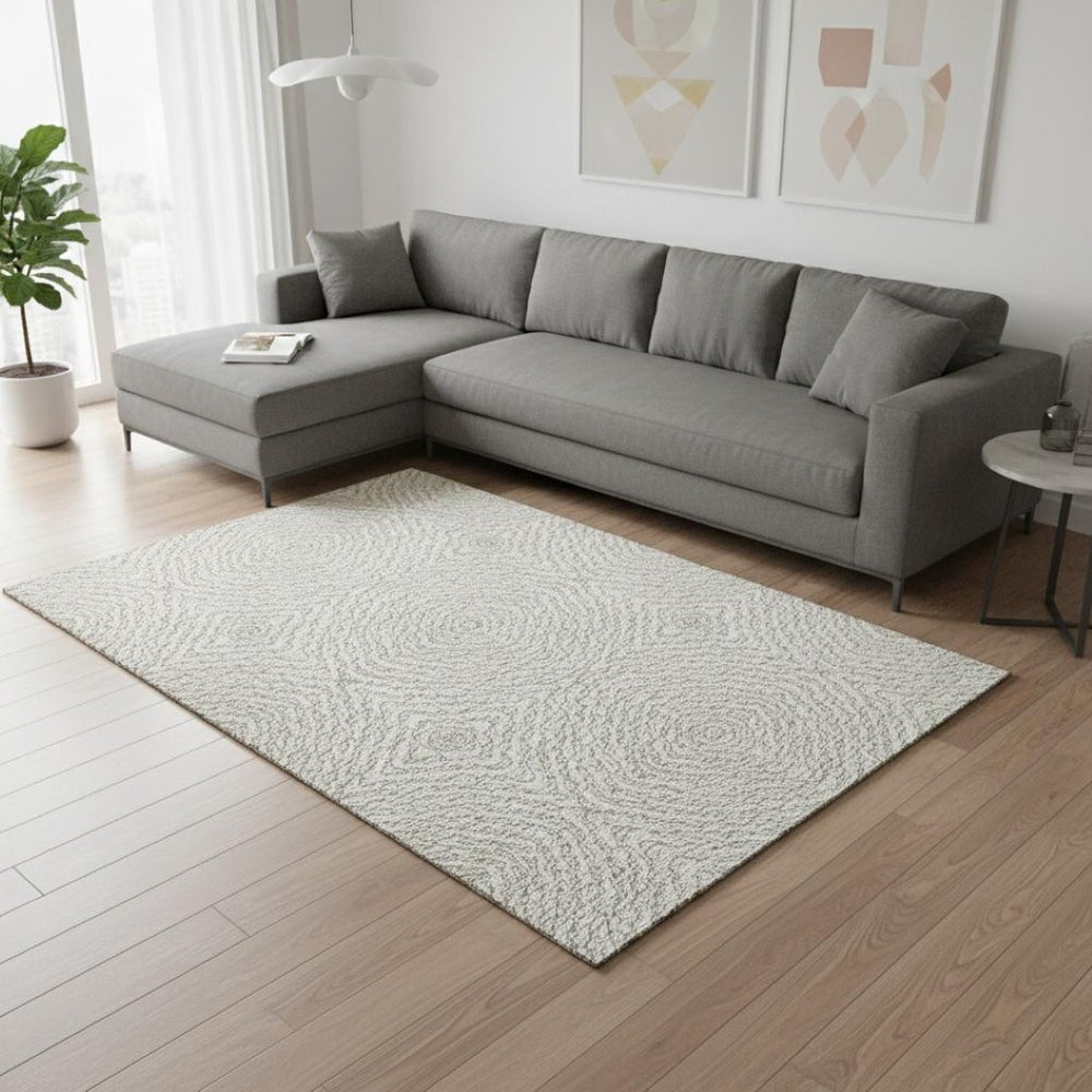 HomeRoots 8' X 10' Stylish Linen & Ivory Geometric Area Rug - Washable, Stain-Resistant, UV Protected Design 644003