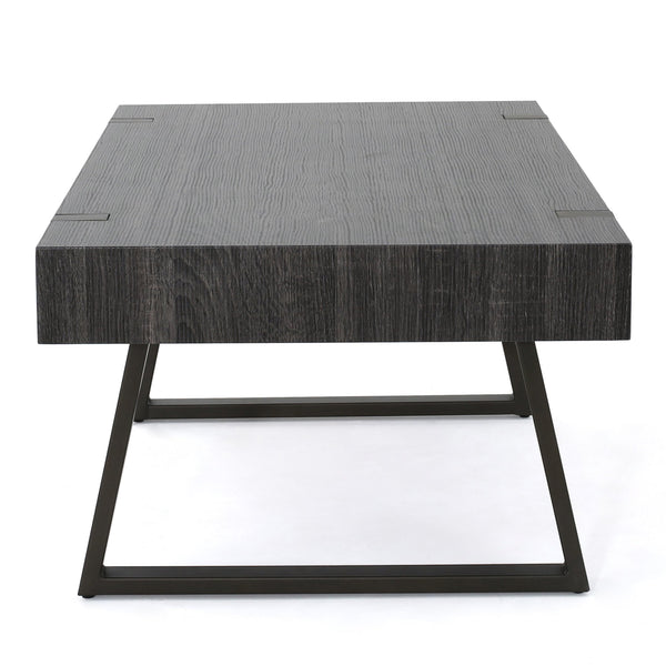 English Elm Christopher Knight Home® - COFFEE Faux Wood Industrial Coffee Table with Powder-Coated Metal Legs, Sturdy MDF Top, 43.25" L Black 59446.00BLK