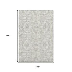 HomeRoots 9' X 12' Linen And Ivory Geometric Area Rug - Washable, UV Protected, Stain Resistant, Modern Style 644004