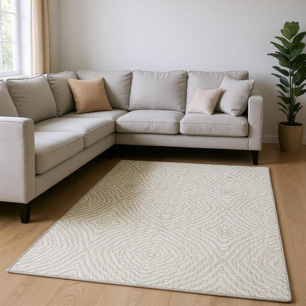 HomeRoots 9' X 12' Linen And Ivory Geometric Area Rug - Washable, UV Protected, Stain Resistant, Modern Style 644004