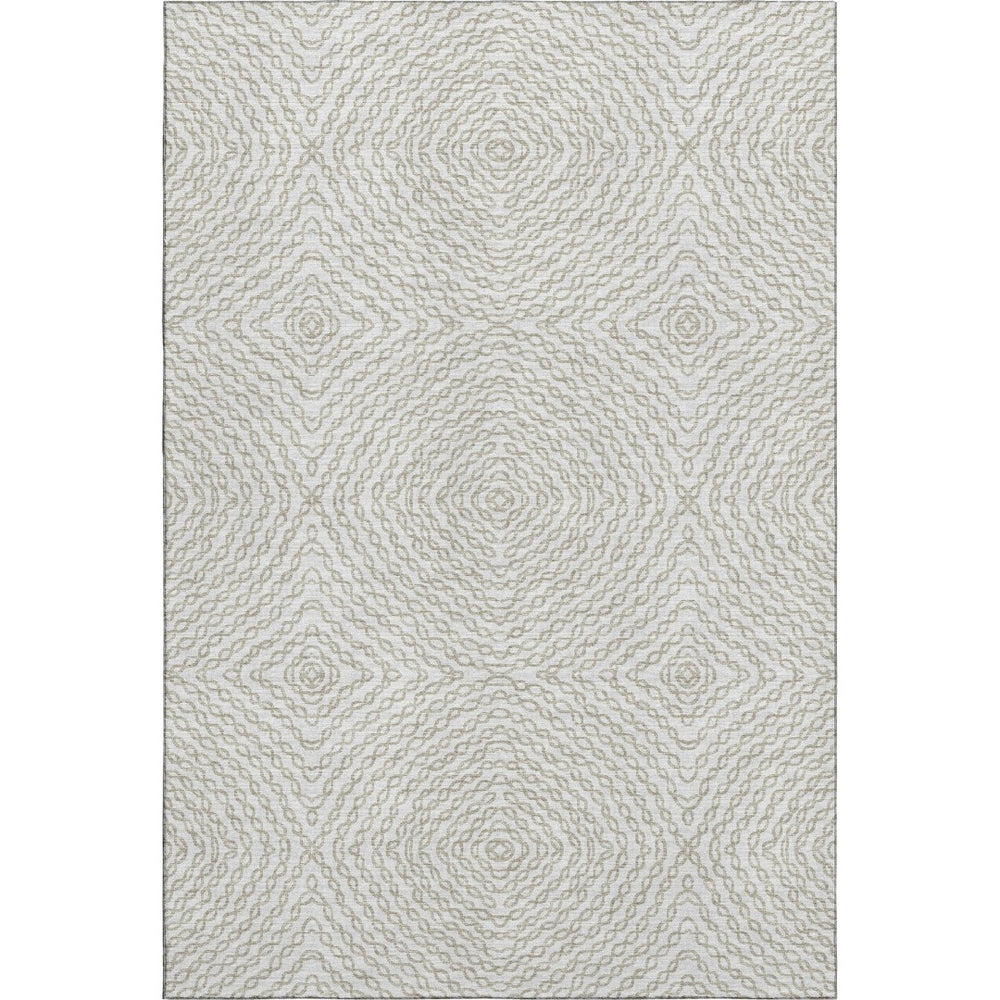 HomeRoots 9' X 12' Linen And Ivory Geometric Area Rug - Washable, UV Protected, Stain Resistant, Modern Style 644004