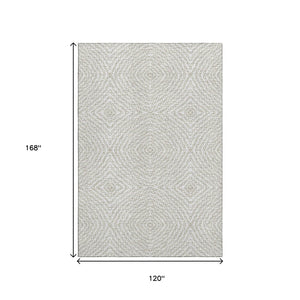 HomeRoots 10' X 14' Linen & Ivory Geometric Washable Area Rug - Durable, UV Protected, Ideal for Homes with Kids & Pets 644005