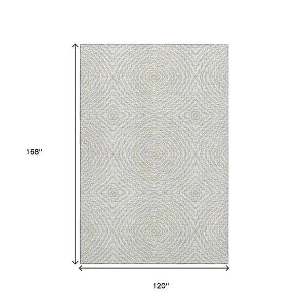 HomeRoots 10' X 14' Linen & Ivory Geometric Washable Area Rug - Durable, UV Protected, Ideal for Homes with Kids & Pets 644005