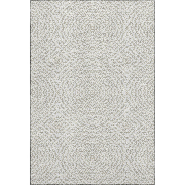 HomeRoots 10' X 14' Linen & Ivory Geometric Washable Area Rug - Durable, UV Protected, Ideal for Homes with Kids & Pets 644005